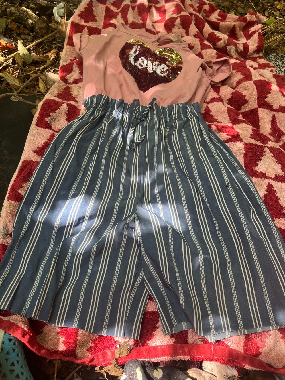 Girls Navy Striped Paperbag Waist Shorts - Blue